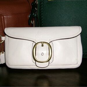 Coach Bleecker Cream/White Leather Buckle Large Wristlet - Pouch Wallet